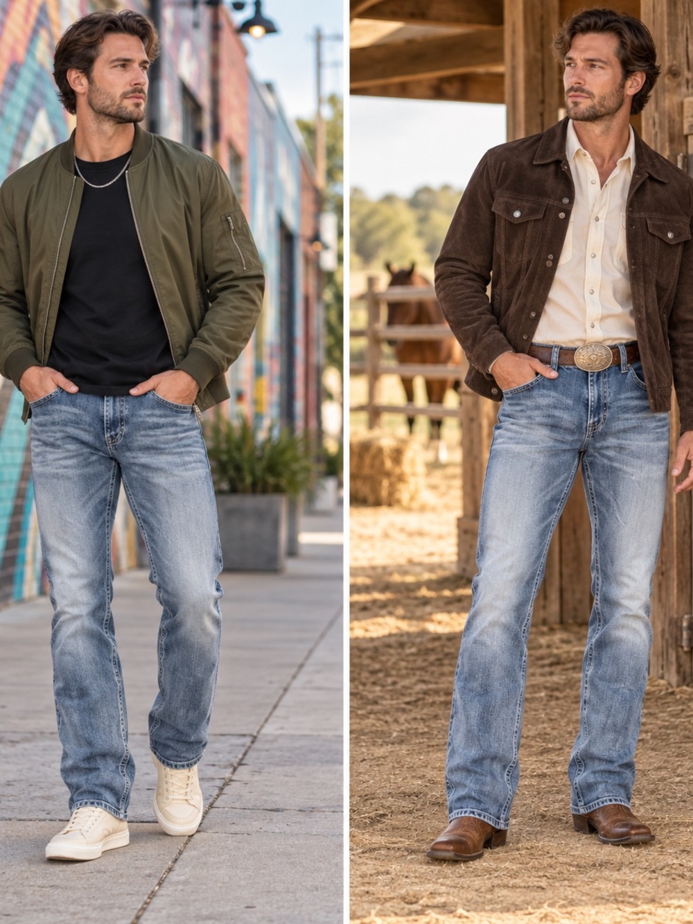 TK Axel Menβs Slim Bootcut Jeans Distressed Medium Wash 34x32